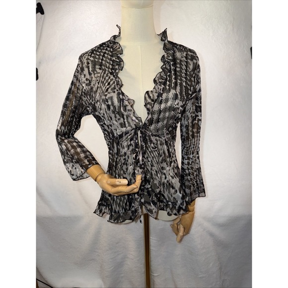 Notations Tops - Notations Women's Black/White Plaid  Chiffon Front Tie Blouse S Y2K Whimsy Goth